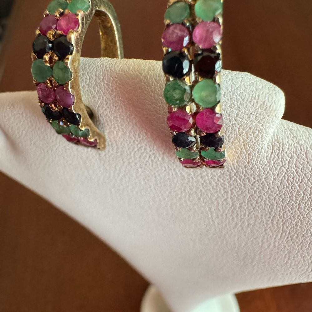 Elegant Multi-Color Gemstone Hoop Earrings